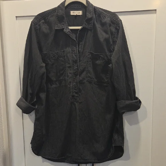 Madewell Charcoal Popover Button-Up Shirt - Picture 5 of 9